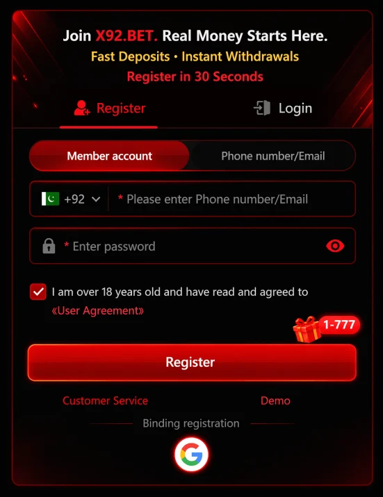 Register on the X92  Game