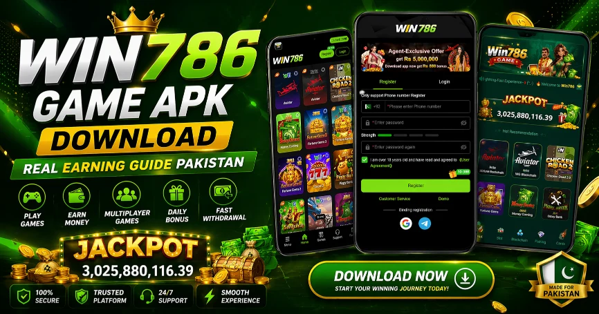 Win786 Game APK download Pakistan real earning app mobile earning platform interface