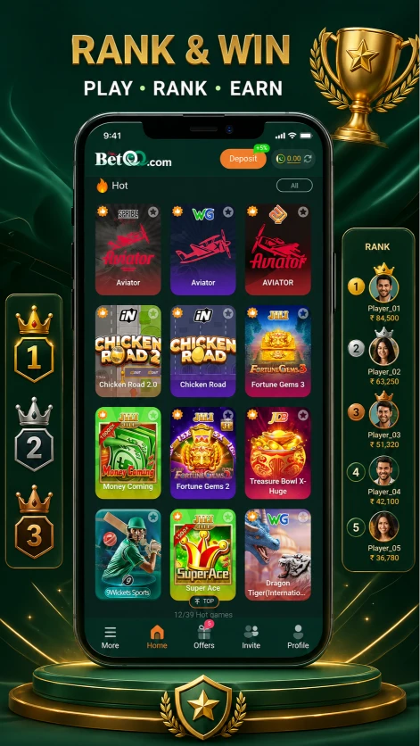 BetQQ games list Aviator Chicken Road Fortune Gems slots mobile casino app green interface high quality gameplay screen