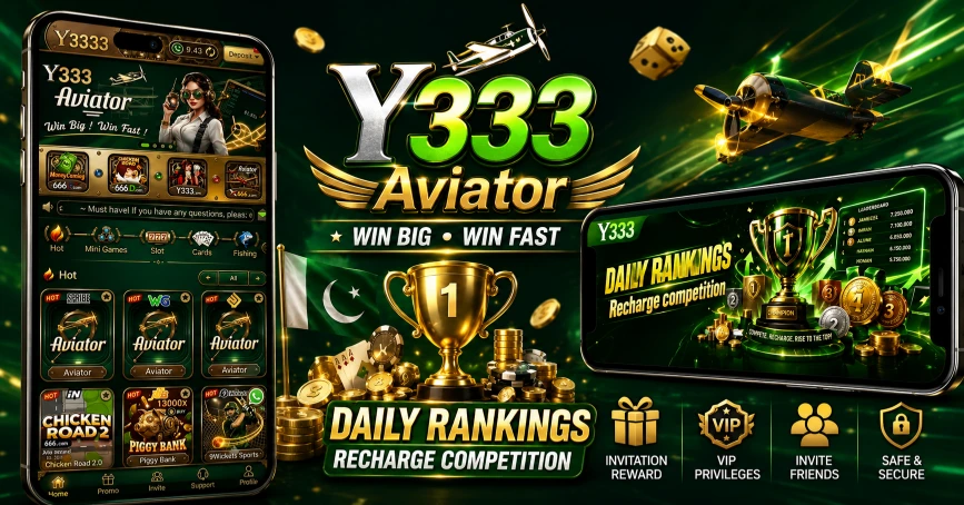 Y333 Game main lobby showing diverse game categories like slots, cards, and arcade on Android.